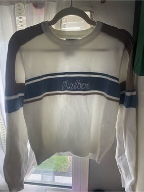 Malbon Golf White Striped Pullover Sweater. Size L.